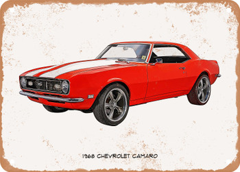 1968 Chevrolet Camaro Oil Painting - Rusty Look Metal Sign