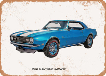 1968 Chevrolet Camaro And Oil Painting - Rusty Look Metal Sign