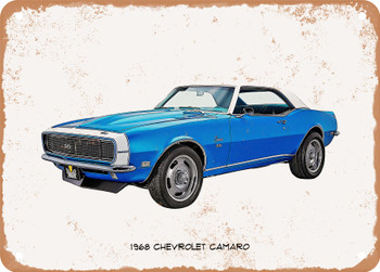 1968 Chevrolet Camaro Oil Painting -  Rusty Look Metal Sign