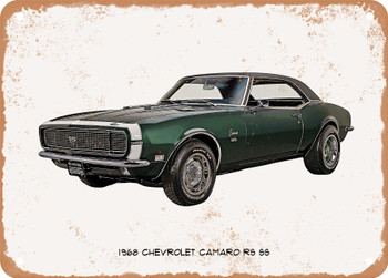 1968 Chevrolet Camaro RS SS Oil Painting - Rusty Look Metal Sign