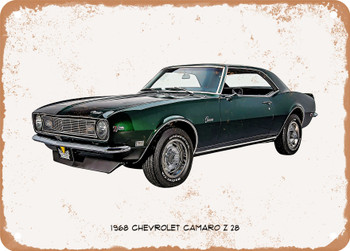 1968 Chevrolet Camaro Z28 Oil Painting  - Rusty Look Metal Sign