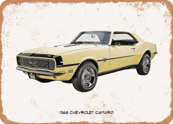 1968 Chevrolet Camaro Oil Painting   - Rusty Look Metal Sign