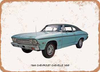 1968 Chevrolet Chevelle 300 Oil Painting - Rusty Look Metal Sign