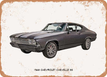 1968 Chevrolet Chevelle SS Oil Painting - Rusty Look Metal Sign