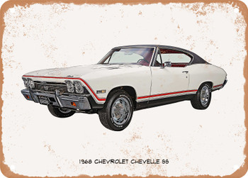 1968 Chevrolet Chevelle SS Oil Painting  - Rusty Look Metal Sign