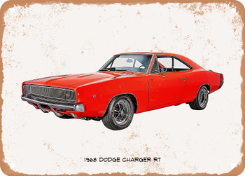 1968 Dodge Charger RT Oil Painting - Rusty Look Metal Sign