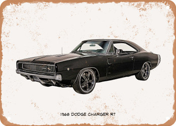 1968 Dodge Charger RT Oil Painting  - Rusty Look Metal Sign