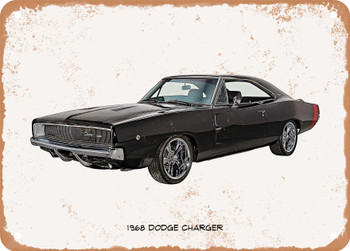 1968 Dodge Charger Oil Painting - Rusty Look Metal Sign