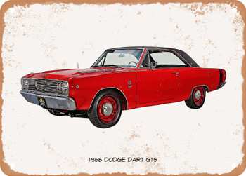 1968 Dodge Dart GTS Oil Painting    - Rusty Look Metal Sign