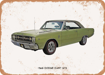1968 Dodge Dart GTS Oil Painting  - Rusty Look Metal Sign