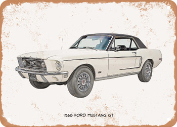 1968 Ford Mustang GT Oil Painting  - Rusty Look Metal Sign
