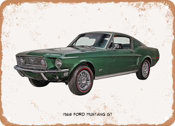 1968 Ford Mustang GT Oil Painting - Rusty Look Metal Sign