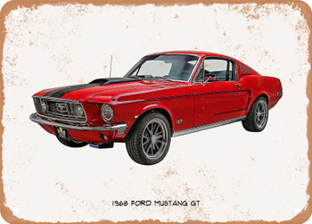 1968 Ford Mustang GT Oil Painting   - Rusty Look Metal Sign