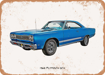 1968 Plymouth GTX Oil Painting - Rusty Look Metal Sign