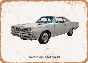 1968 Plymouth Road Runner Oil Painting - Rusty Look Metal Sign