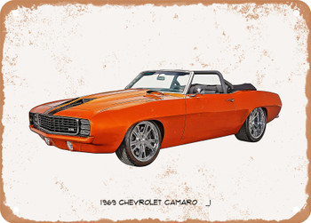 1969 Chevrolet Camaro Oil Painting - Rusty Look Metal Sign