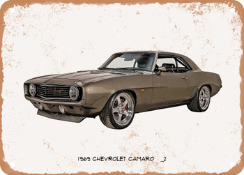1969 Chevrolet Camaro Oil Painting    2 - Rusty Look Metal Sign