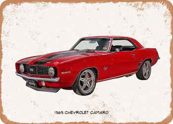 1969 Chevrolet Camaro And Oil Painting 2 - Rusty Look Metal Sign