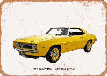 1969 Chevrolet Camaro COPO Oil Painting - Rusty Look Metal Sign