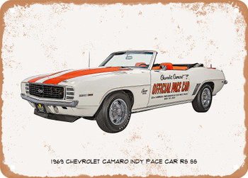 1969 Chevrolet Camaro Indy Pace Car RS SS Oil Painting - Rusty Look Metal Sign