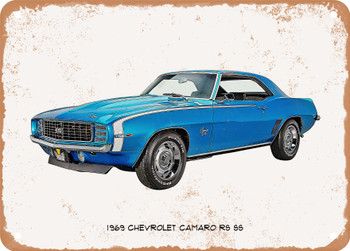 1969 Chevrolet Camaro RS SS Oil Painting - Rusty Look Metal Sign