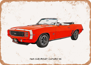 1969 Chevrolet Camaro SS Oil Painting 3 - Rusty Look Metal Sign