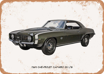 1969 Chevrolet Camaro SS L78 Oil Painting  - Rusty Look Metal Sign