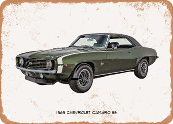 1969 Chevrolet Camaro SS Oil Painting - Rusty Look Metal Sign