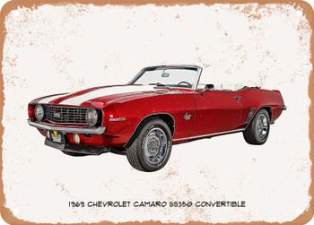 1969 Chevrolet Camaro SS350 Convertible Oil Painting - Rusty Look Metal Sign