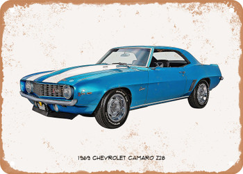 1969 Chevrolet Camaro Z28 Oil Painting   - Rusty Look Metal Sign