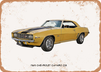 1969 Chevrolet Camaro Z28 Oil Painting  - Rusty Look Metal Sign