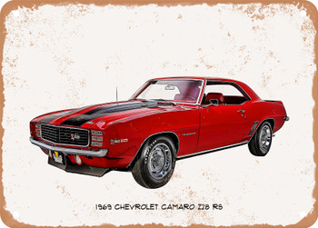 1969 Chevrolet Camaro Z28 RS Oil Painting  - Rusty Look Metal Sign