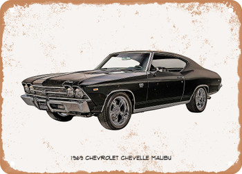 1969 Chevrolet Chevelle Malibu Oil Painting - Rusty Look Metal Sign