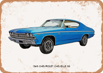 1969 Chevrolet Chevelle SS Oil Painting - Rusty Look Metal Sign