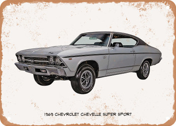 1969 Chevrolet Chevelle Super Sport Oil Painting - Rusty Look Metal Sign