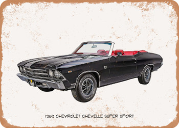 1969 Chevrolet Chevelle Super Sport Oil Painting  - Rusty Look Metal Sign