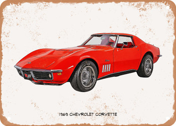 1969 Chevrolet Corvette Oil Painting   - Rusty Look Metal Sign