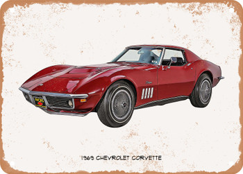 1969 Chevrolet Corvette Oil Painting   - Rusted Look Metal Sign