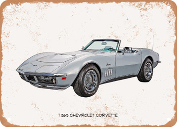 1969 Chevrolet Corvette Oil Painting  - Rusty Look Metal Sign