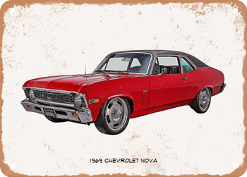 1969 Chevrolet Nova Oil Painting - Rusty Look Metal Sign