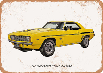 1969 Chevrolet Yenko Camaro Oil Painting - Rusty Look Metal Sign