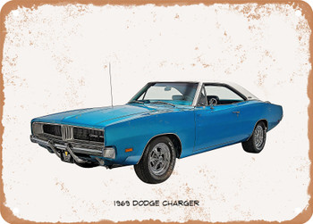 1969 Dodge Charger Oil Painting - Rusty Look Metal Sign