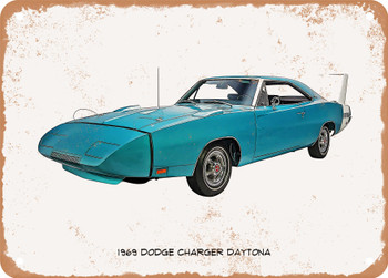 1969 Dodge Charger Daytona Oil Painting  - Rusty Look Metal Sign