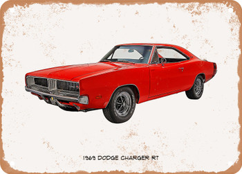 1969 Dodge Charger RT Oil Painting - Rusty Look Metal Sign