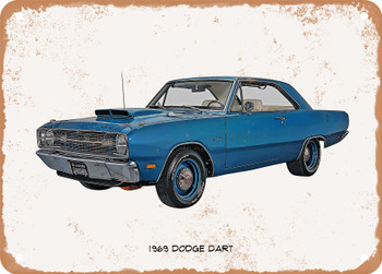 1969 Dodge Dart Oil Painting - Rusty Look Metal Sign