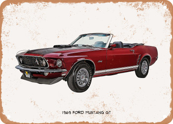 1969 Ford Mustang GT Oil Painting - Rusty Look Metal Sign