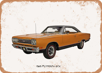 1969 Plymouth GTX Oil Painting - Rusty Look Metal Sign