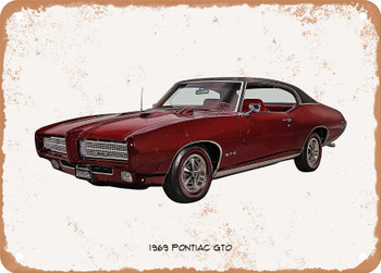 1969 Pontiac GTO Oil Painting - Rusted Look Metal Sign