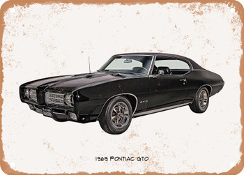 1969 Pontiac GTO Oil Painting - Rusty Look Metal Sign