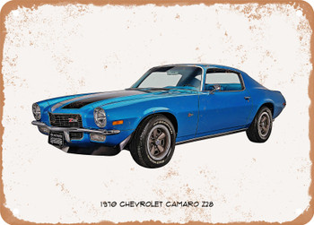 1970 Chevrolet Camaro Z28 Oil Painting  - Rusty Look Metal Sign